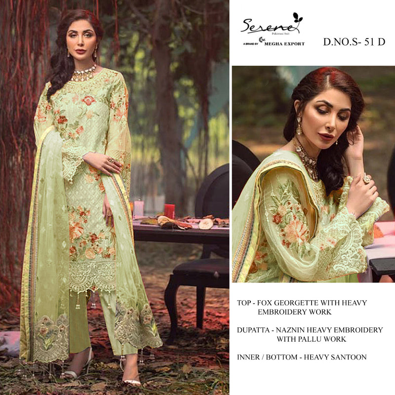 Serene S 51 Fox Georgette Designer Pakistani Style Party Wear Embroidered Semi Stitched Salwar Suits