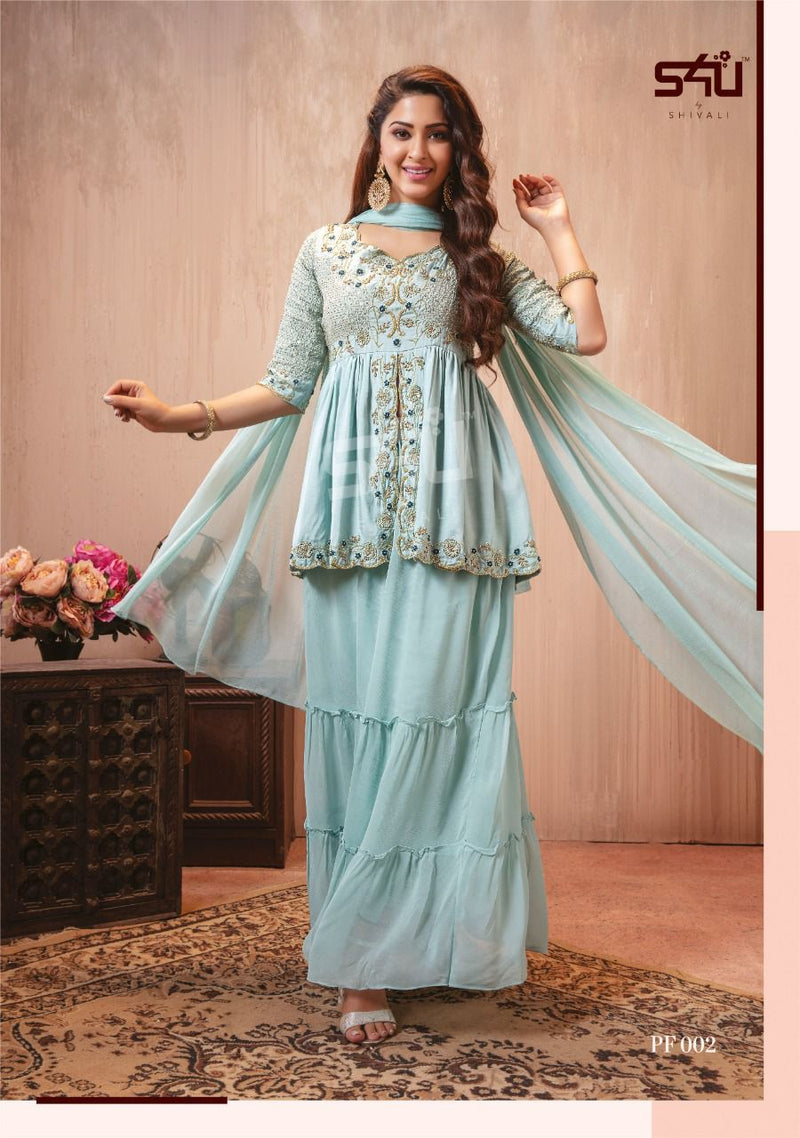 S4u Shivali Peplum Vol 2 Pure Georgette Handwork Designer Wear Sharara Kurtis