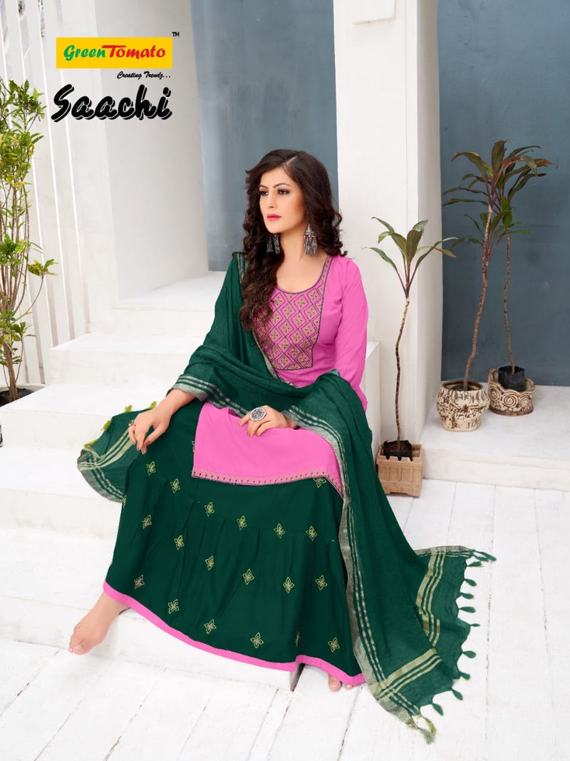 Green Tomato Saanchi Heavy Rayon Festive Wear  Kurtis With Set Of Dupatta & Skirt With Heavy Embroidery