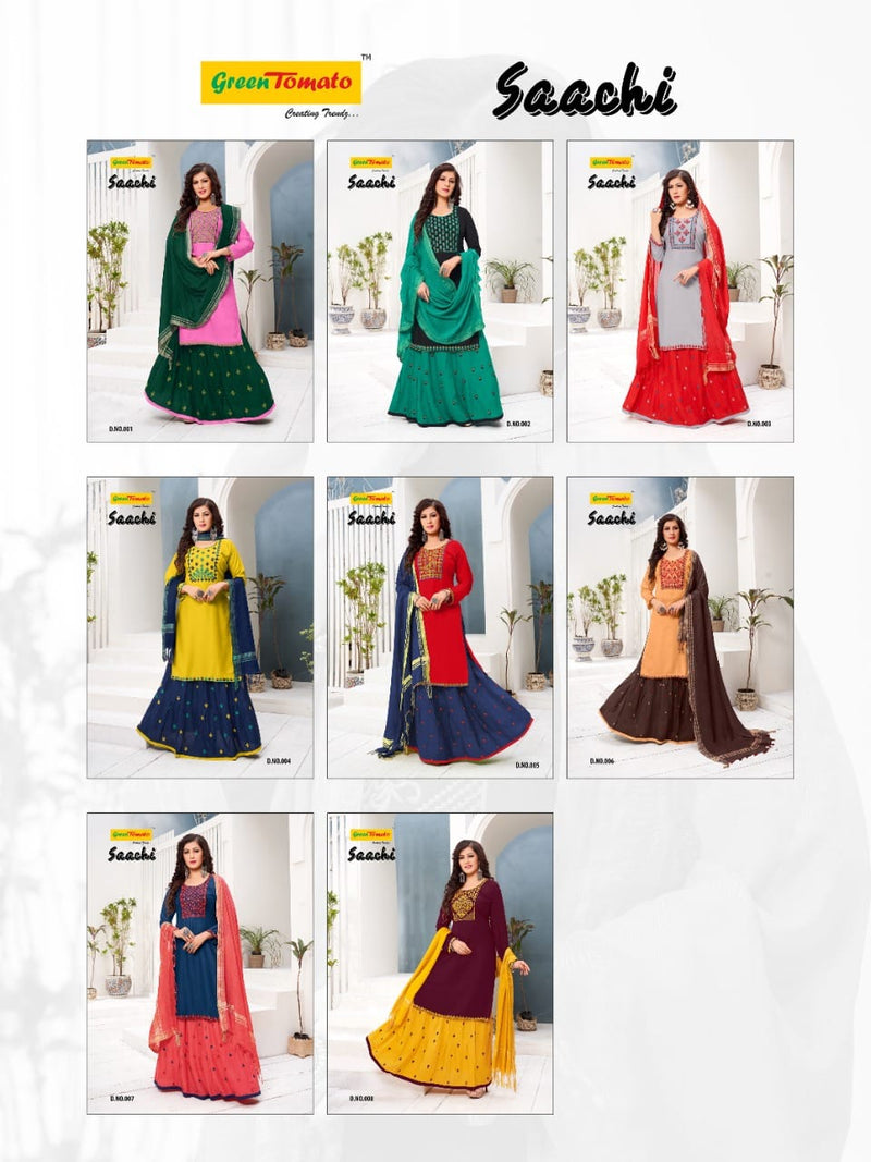 Green Tomato Saanchi Heavy Rayon Festive Wear  Kurtis With Set Of Dupatta & Skirt With Heavy Embroidery