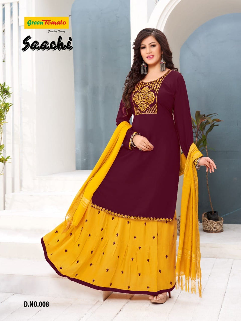 Green Tomato Saanchi Heavy Rayon Festive Wear  Kurtis With Set Of Dupatta & Skirt With Heavy Embroidery