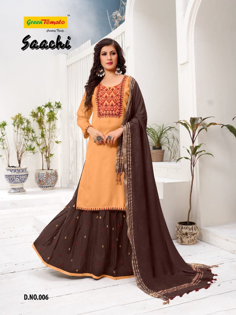 Green Tomato Saanchi Heavy Rayon Festive Wear  Kurtis With Set Of Dupatta & Skirt With Heavy Embroidery