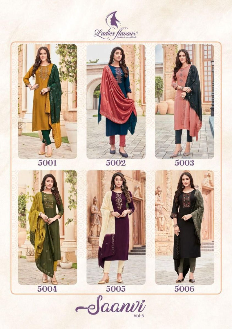 Ladies Flavour Saanvi Vol 5 Rayon With Embroidery Work Stylish Designer Casual Look Kurti