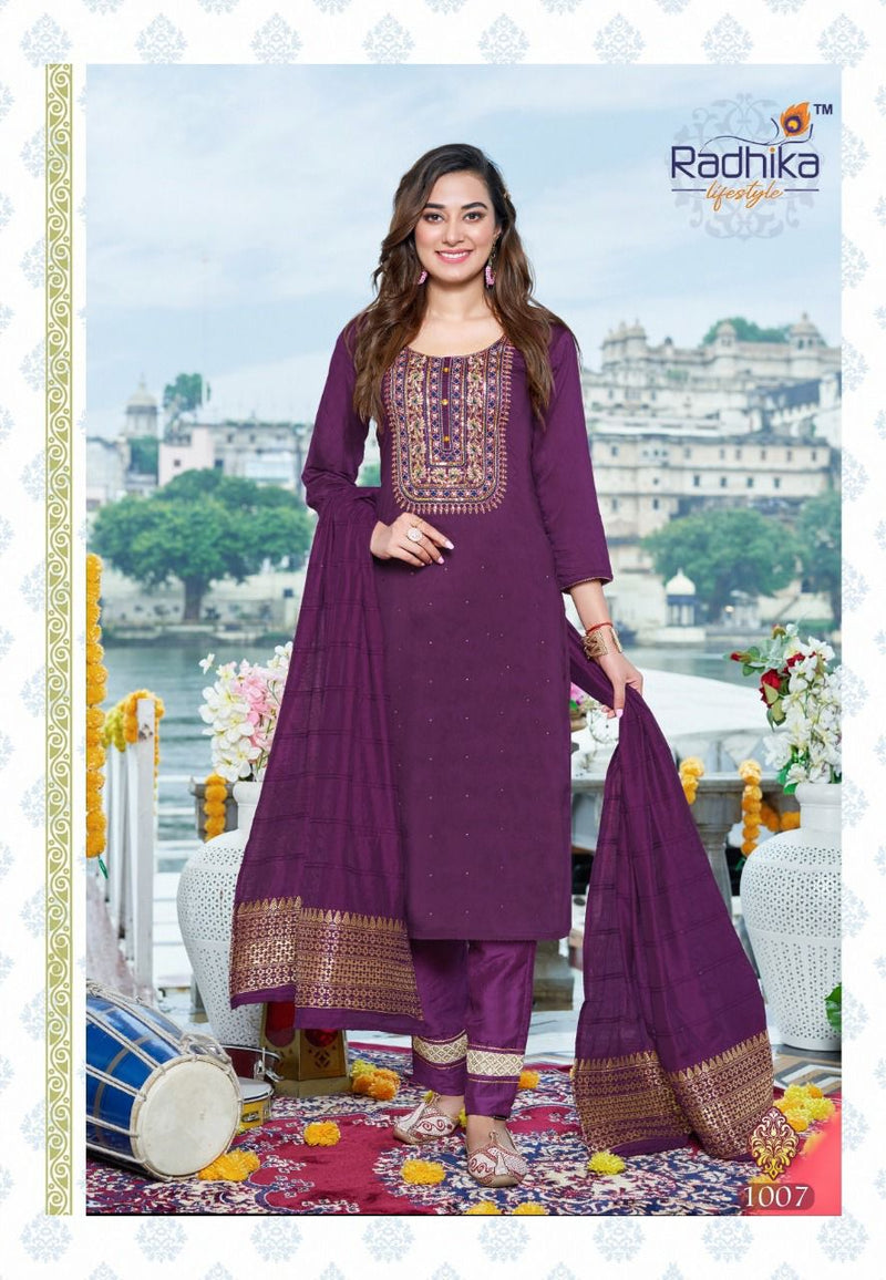 Radhika Lifestyle Sabhyata Vol 1 Chanderi With Fancy Work Stylish Designer Festive Wear Casual Look Kurti