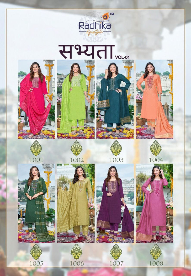 Radhika Lifestyle Sabhyata Vol 1 Chanderi With Fancy Work Stylish Designer Festive Wear Casual Look Kurti