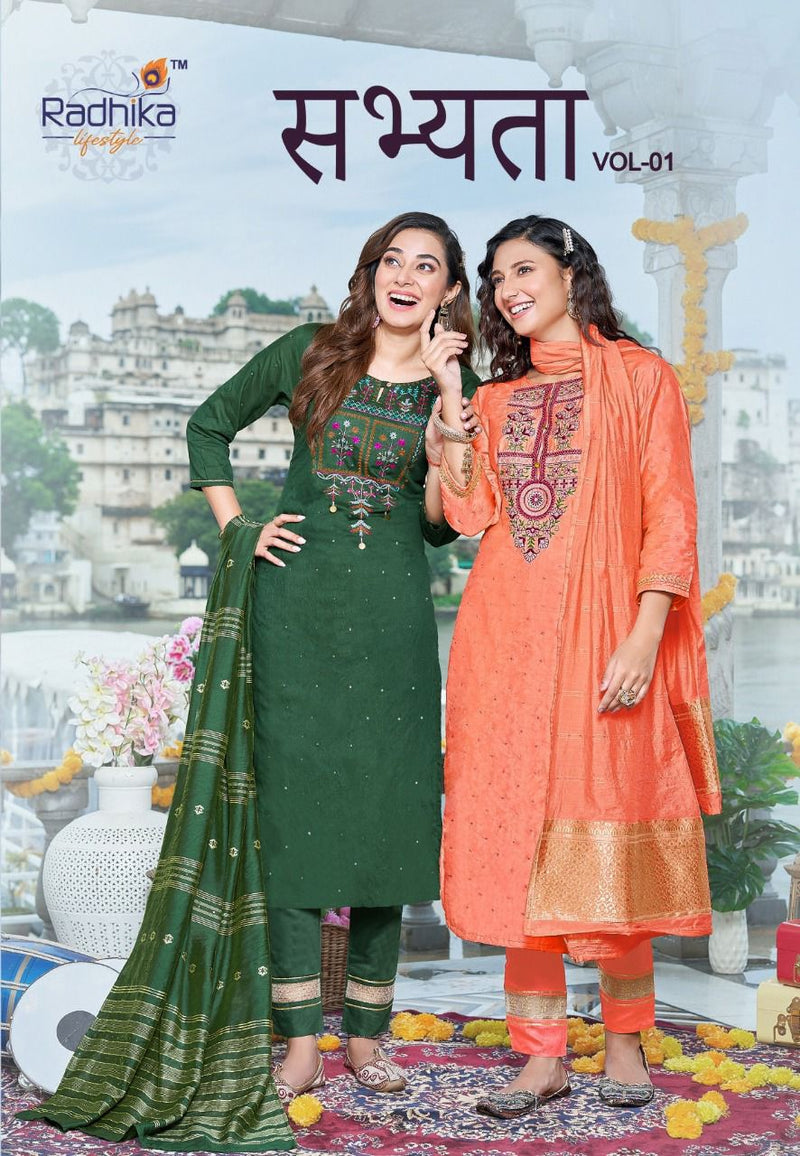 Radhika Lifestyle Sabhyata Vol 1 Chanderi With Fancy Work Stylish Designer Festive Wear Casual Look Kurti