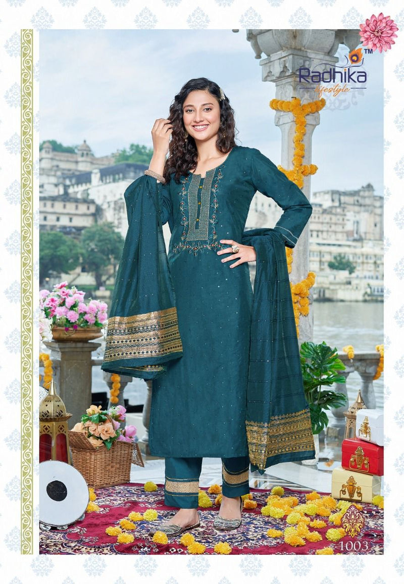 Radhika Lifestyle Sabhyata Vol 1 Chanderi With Fancy Work Stylish Designer Festive Wear Casual Look Kurti