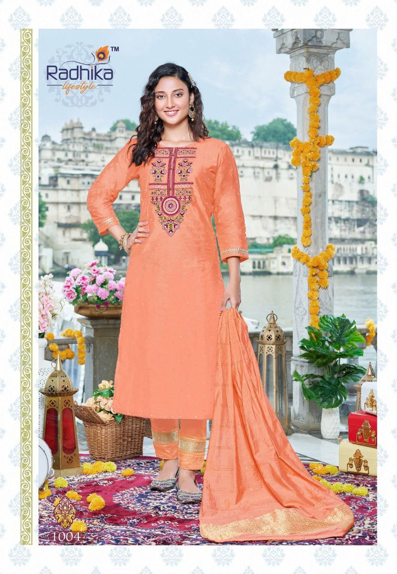 Radhika Lifestyle Sabhyata Vol 1 Chanderi With Fancy Work Stylish Designer Festive Wear Casual Look Kurti