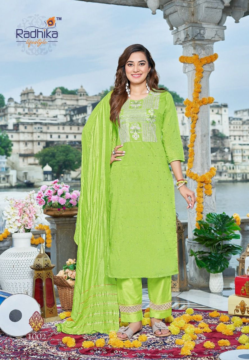 Radhika Lifestyle Sabhyata Vol 1 Chanderi With Fancy Work Stylish Designer Festive Wear Casual Look Kurti