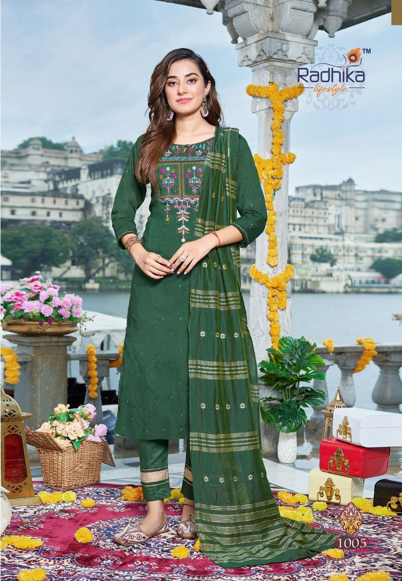 Radhika Lifestyle Sabhyata Vol 1 Chanderi With Fancy Work Stylish Designer Festive Wear Casual Look Kurti