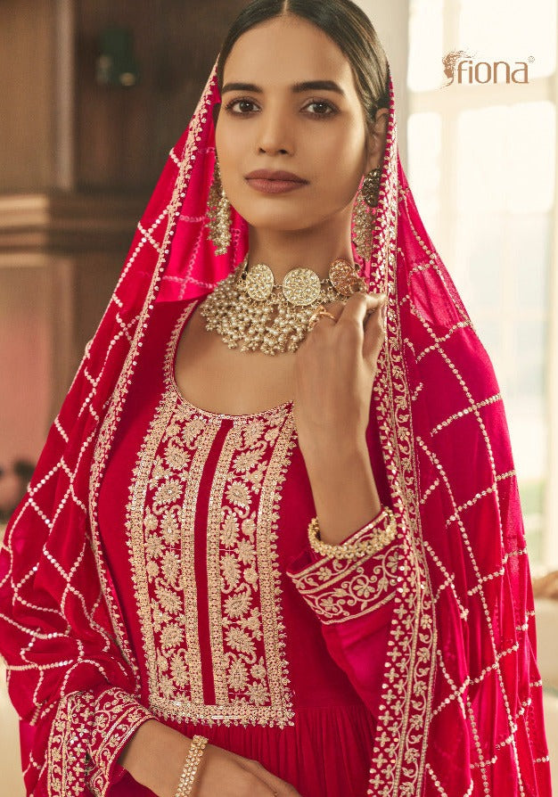 Fiona Sachi Real Georgette Elegant Designer Wedding Wear Ready Made Salwar Suits With Heavy Embroidery