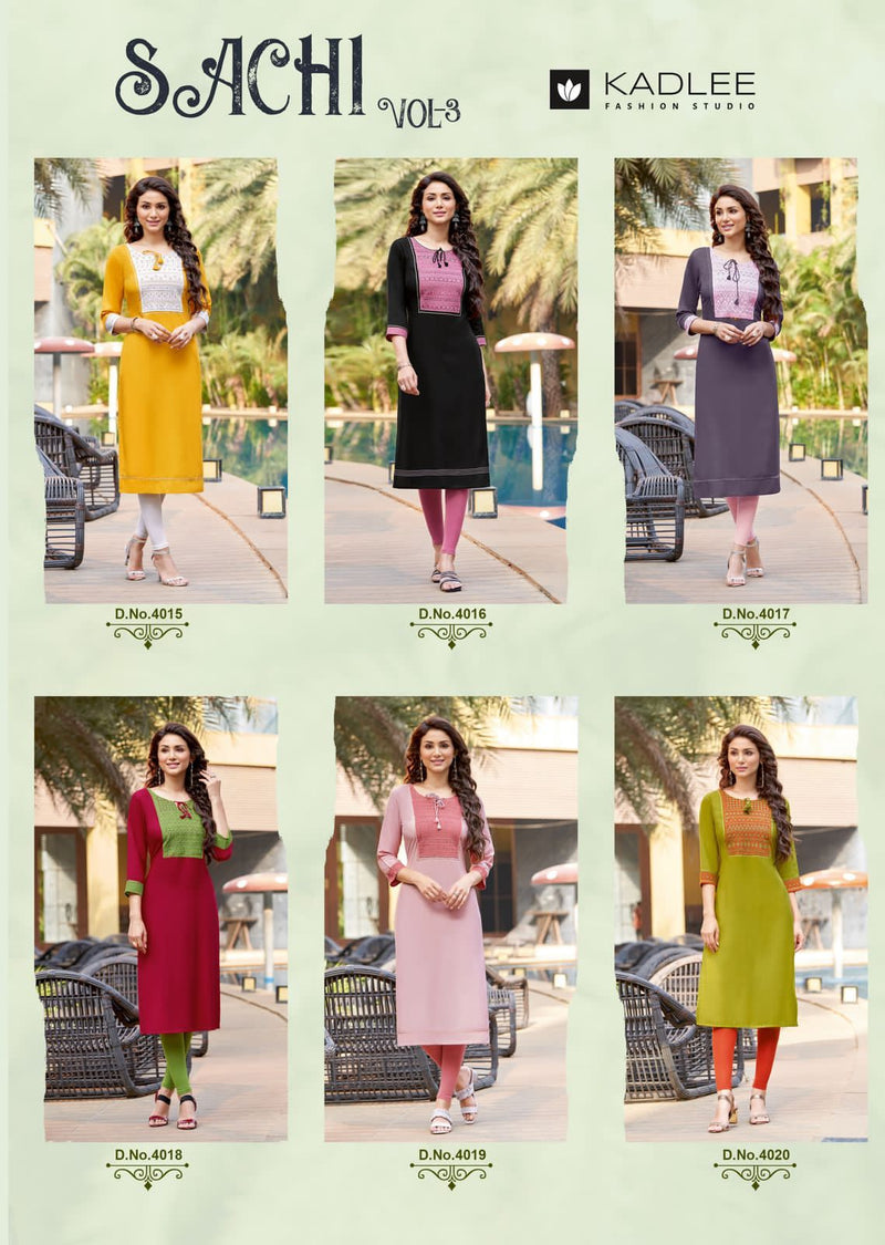 Kadlee Fashion Sachi Vol 3 Fancy Designer Party Wear Kurtis With Embroidery