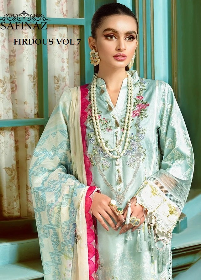Safeenaz Firdous Vol 7 Lawn Cotton Pakistani Style Embroidered Party Wear Salwar Kameez