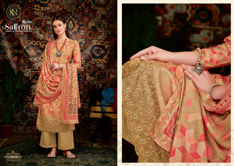 Alok Suit Saffron Pashmina Printed With Heavy Embroidery Work Stylish Designer Casual Salwar Suit
