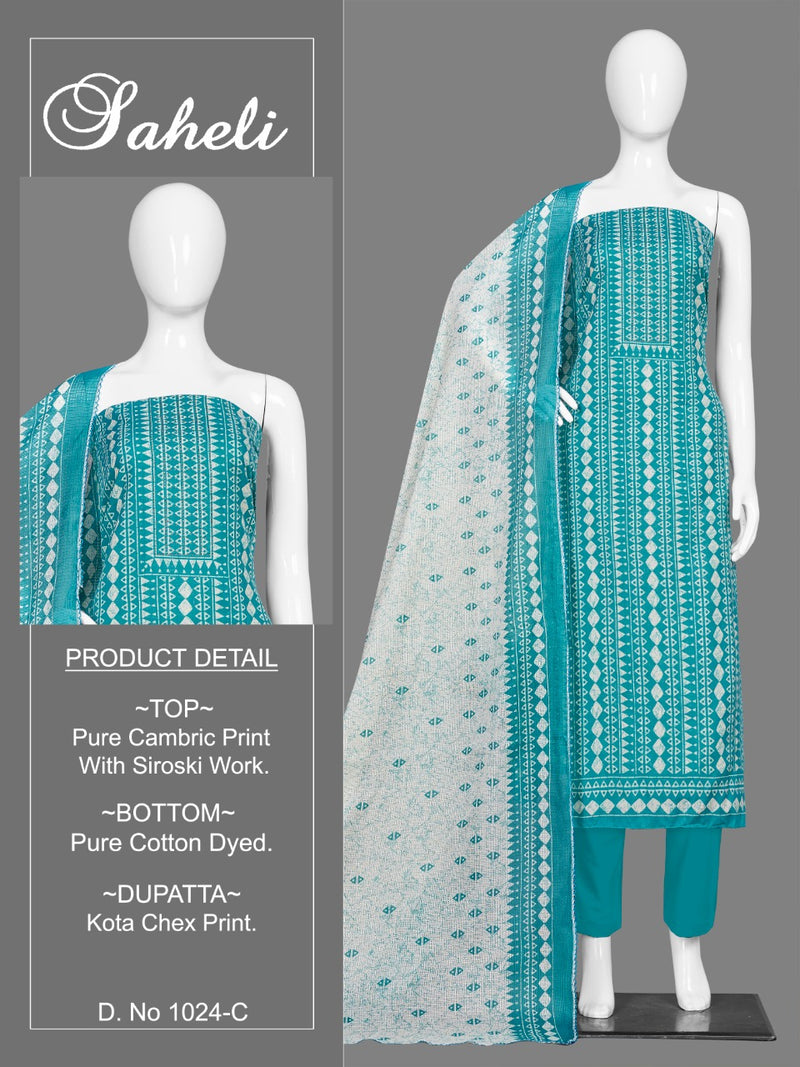 Bipson Fashion Saheli Cambric Cotton With Printed Work Stylish Designer Festive Wear Salwar Suit