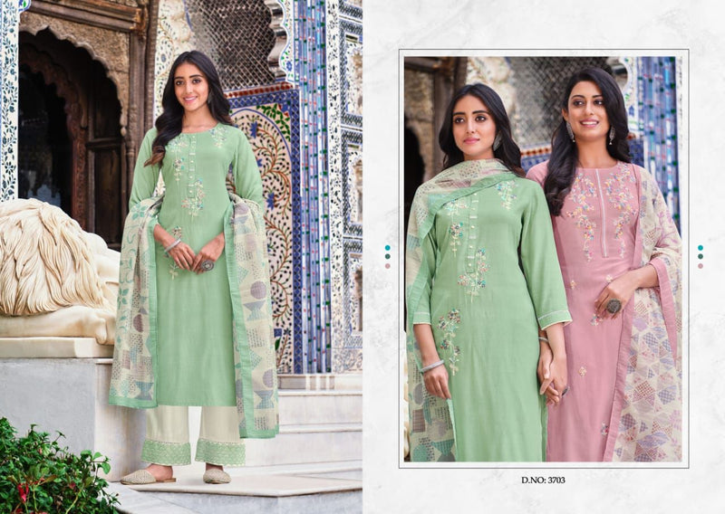 Rangoon Saheli Nylon Viscose Embroidered Designer Party Wear Kurtis With Bottom & Dupatta