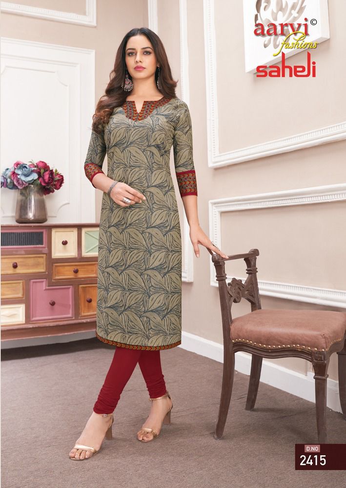 Aarvi Fashion Saheli Vol 14 Pure Cotton With Heavy Printed Work Stylish Designer Casual Look Kurti