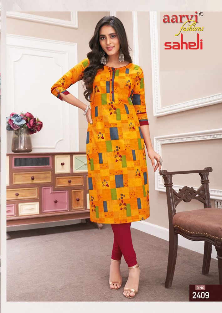 Aarvi Fashion Saheli Vol 14 Pure Cotton With Heavy Printed Work Stylish Designer Casual Look Kurti