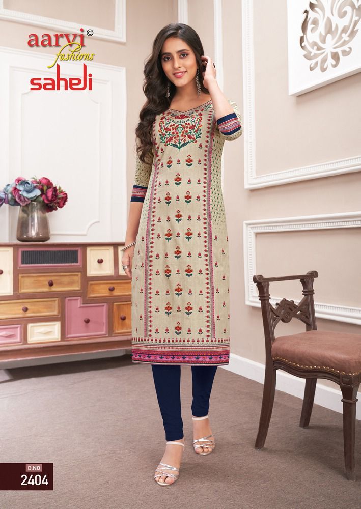 Aarvi Fashion Saheli Vol 14 Pure Cotton With Heavy Printed Work Stylish Designer Casual Look Kurti