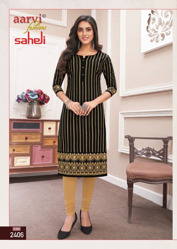 Aarvi Fashion Saheli Vol 14 Pure Cotton With Heavy Printed Work Stylish Designer Casual Look Kurti