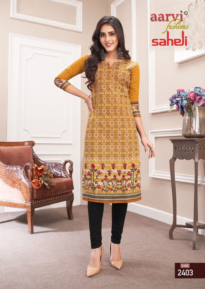 Aarvi Fashion Saheli Vol 14 Pure Cotton With Heavy Printed Work Stylish Designer Casual Look Kurti