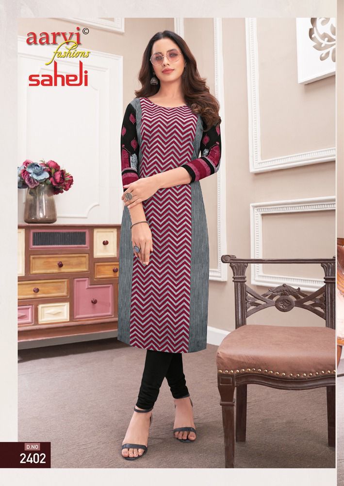 Aarvi Fashion Saheli Vol 14 Pure Cotton With Heavy Printed Work Stylish Designer Casual Look Kurti