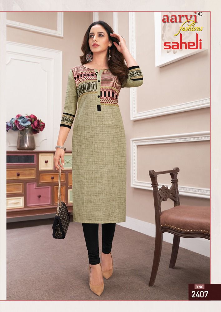 Aarvi Fashion Saheli Vol 14 Pure Cotton With Heavy Printed Work Stylish Designer Casual Look Kurti