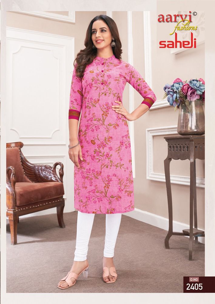 Aarvi Fashion Saheli Vol 14 Pure Cotton With Heavy Printed Work Stylish Designer Casual Look Kurti