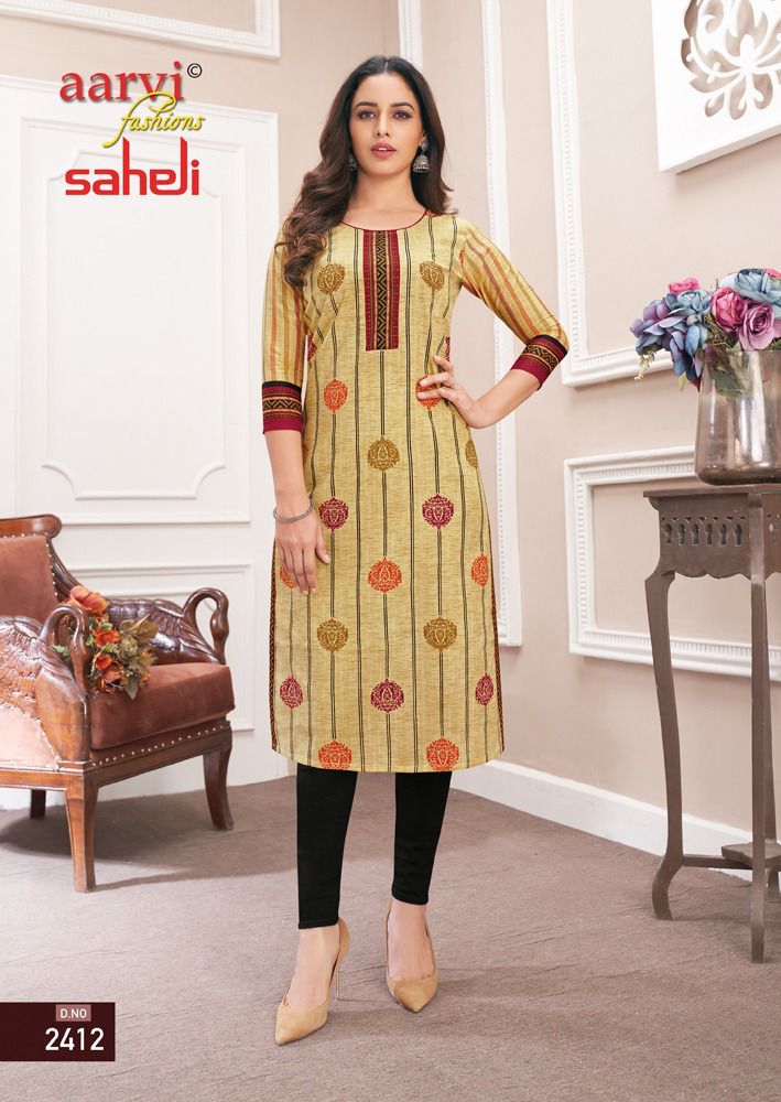 Aarvi Fashion Saheli Vol 14 Pure Cotton With Heavy Printed Work Stylish Designer Casual Look Kurti