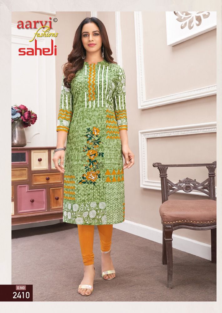 Aarvi Fashion Saheli Vol 14 Pure Cotton With Heavy Printed Work Stylish Designer Casual Look Kurti