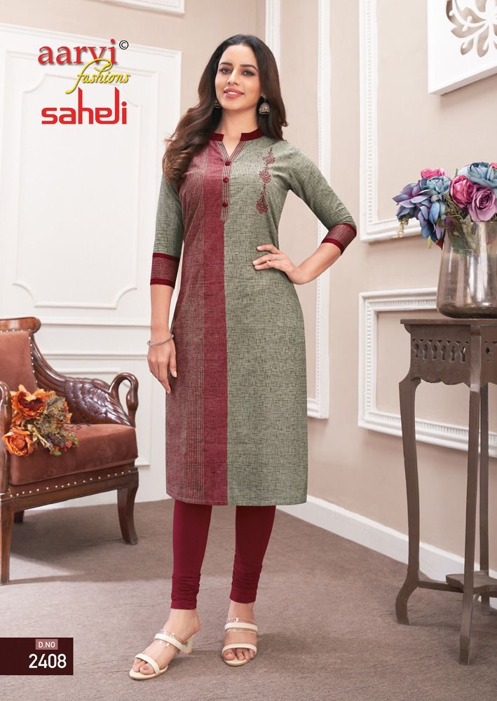 Aarvi Fashion Saheli Vol 14 Pure Cotton With Heavy Printed Work Stylish Designer Casual Look Kurti