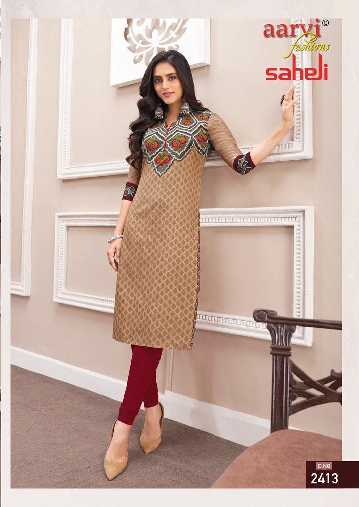 Aarvi Fashion Saheli Vol 14 Pure Cotton With Heavy Printed Work Stylish Designer Casual Look Kurti