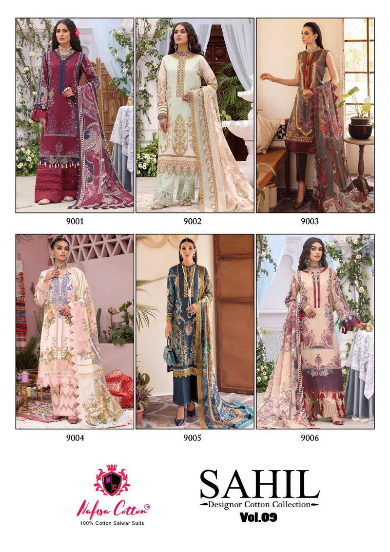 Nafisa Sahil Collection Vol 9 Pure Cotton With Heavy Embroidery Work Stylish Designer Pakistani Salwar Kameez