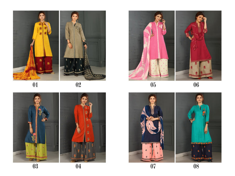 I The Ethnic Studio Sahoo Rayon Designer Party Wear Kurtis With Bottom & Dupatta