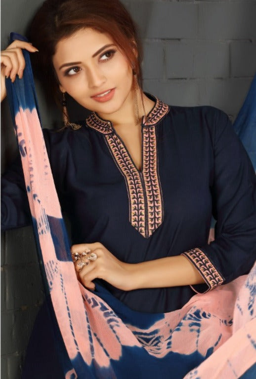 I The Ethnic Studio Sahoo Rayon Designer Party Wear Kurtis With Bottom & Dupatta