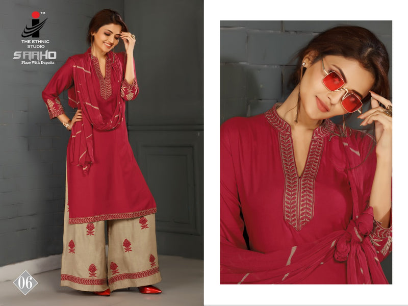 I The Ethnic Studio Sahoo Rayon Designer Party Wear Kurtis With Bottom & Dupatta