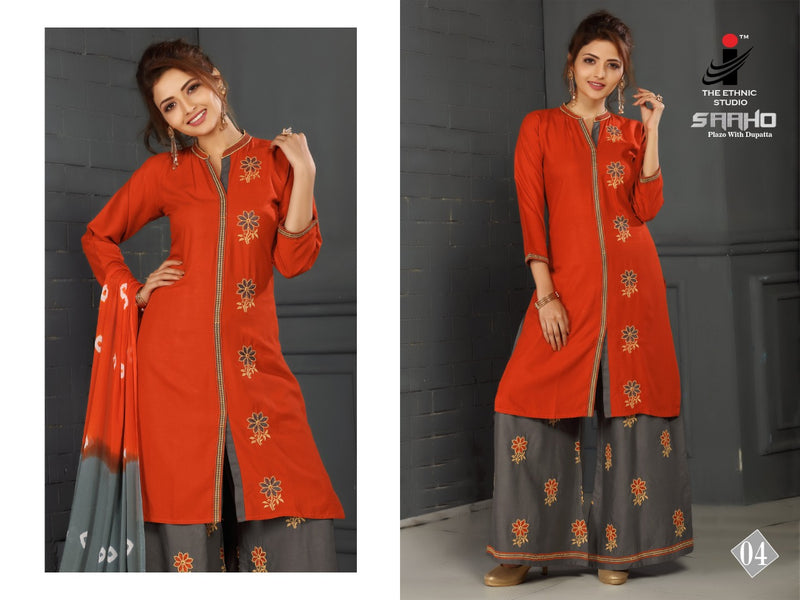 I The Ethnic Studio Sahoo Rayon Designer Party Wear Kurtis With Bottom & Dupatta