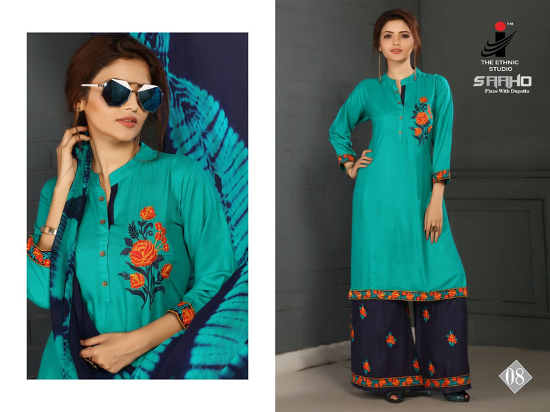 I The Ethnic Studio Sahoo Rayon Designer Party Wear Kurtis With Bottom & Dupatta