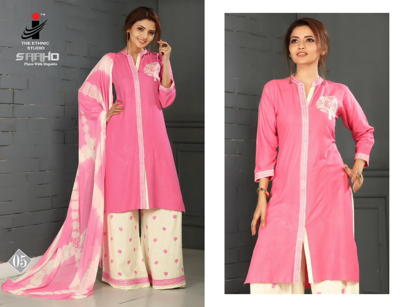 I The Ethnic Studio Sahoo Rayon Designer Party Wear Kurtis With Bottom & Dupatta