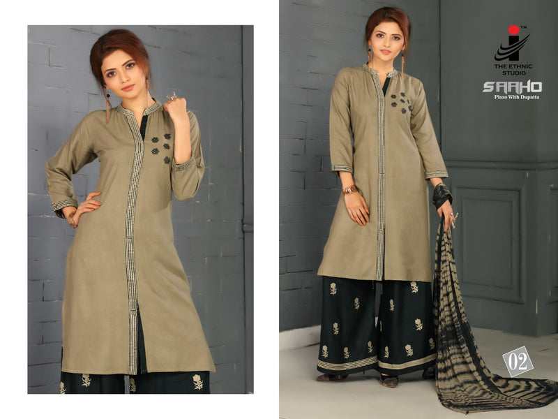 I The Ethnic Studio Sahoo Rayon Designer Party Wear Kurtis With Bottom & Dupatta