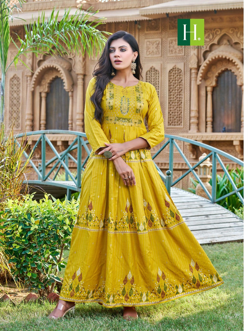Hirwa Saina Rayon With Heavy Embroidery Work Stylish Designer Casual Look Fancy Kurti