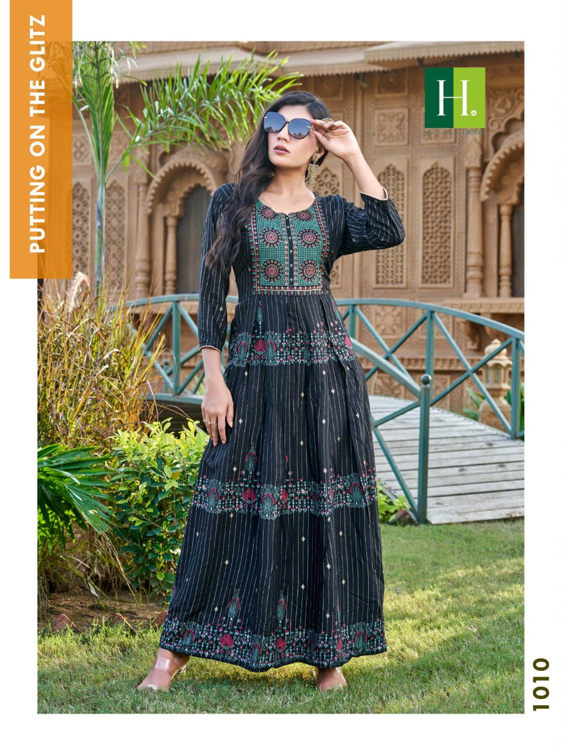 Hirwa Saina Rayon With Heavy Embroidery Work Stylish Designer Casual Look Fancy Kurti