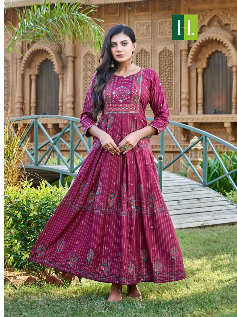 Hirwa Saina Rayon With Heavy Embroidery Work Stylish Designer Casual Look Fancy Kurti
