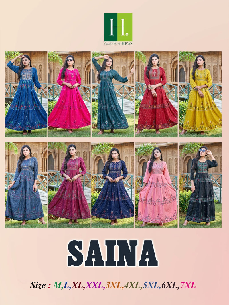 Hirwa Saina Rayon With Heavy Embroidery Work Stylish Designer Casual Look Fancy Kurti