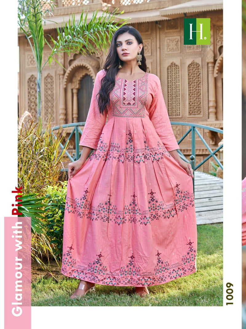 Hirwa Saina Rayon With Heavy Embroidery Work Stylish Designer Casual Look Fancy Kurti