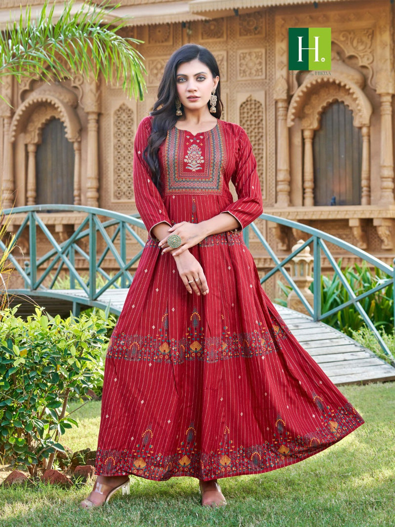 Hirwa Saina Rayon With Heavy Embroidery Work Stylish Designer Casual Look Fancy Kurti
