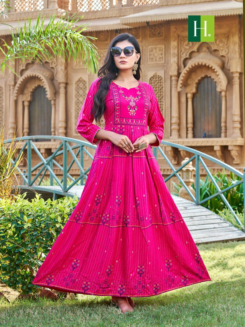 Hirwa Saina Rayon With Heavy Embroidery Work Stylish Designer Casual Look Fancy Kurti
