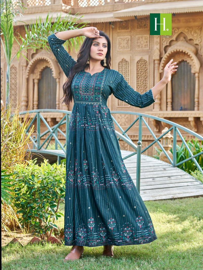 Hirwa Saina Rayon With Heavy Embroidery Work Stylish Designer Casual Look Fancy Kurti