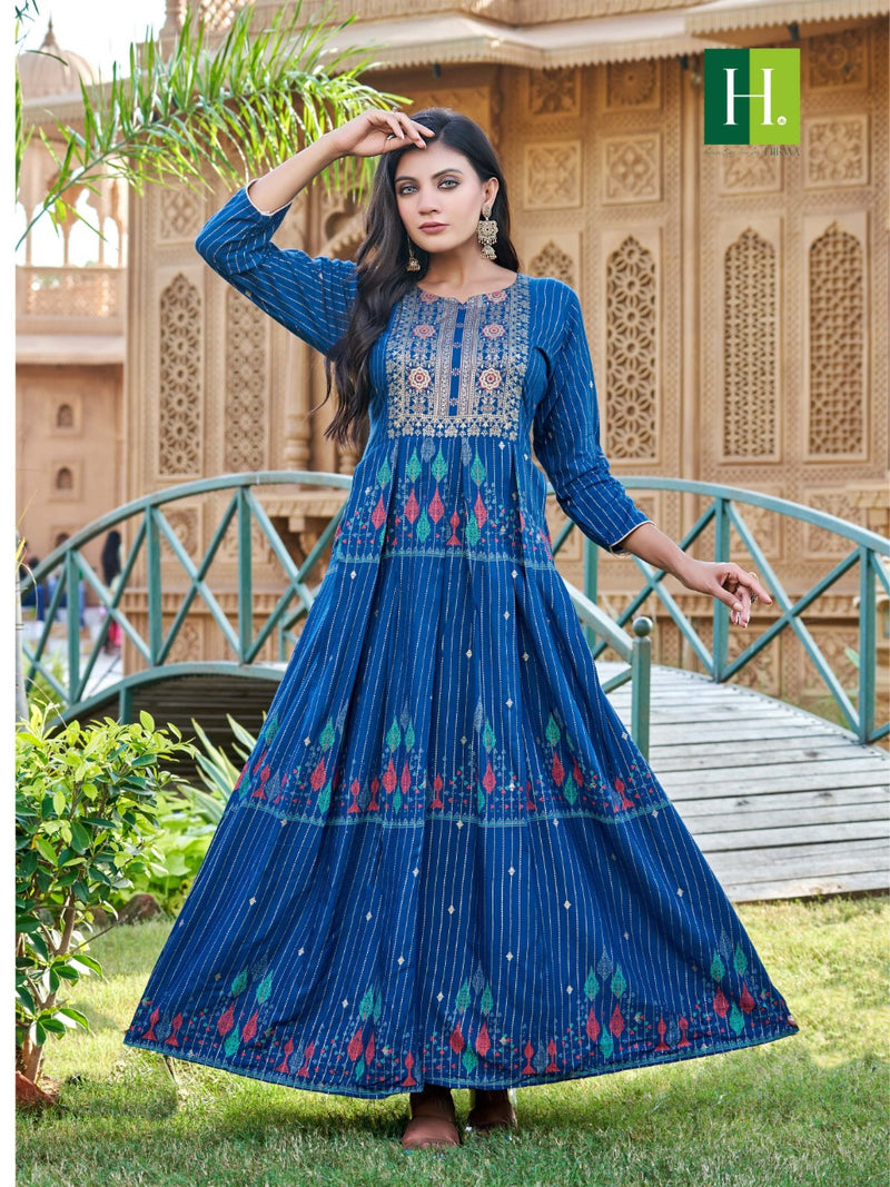 Hirwa Saina Rayon With Heavy Embroidery Work Stylish Designer Casual Look Fancy Kurti