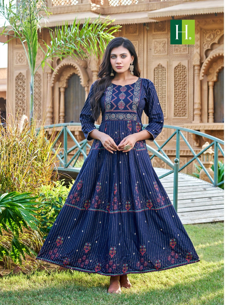 Hirwa Saina Rayon With Heavy Embroidery Work Stylish Designer Casual Look Fancy Kurti